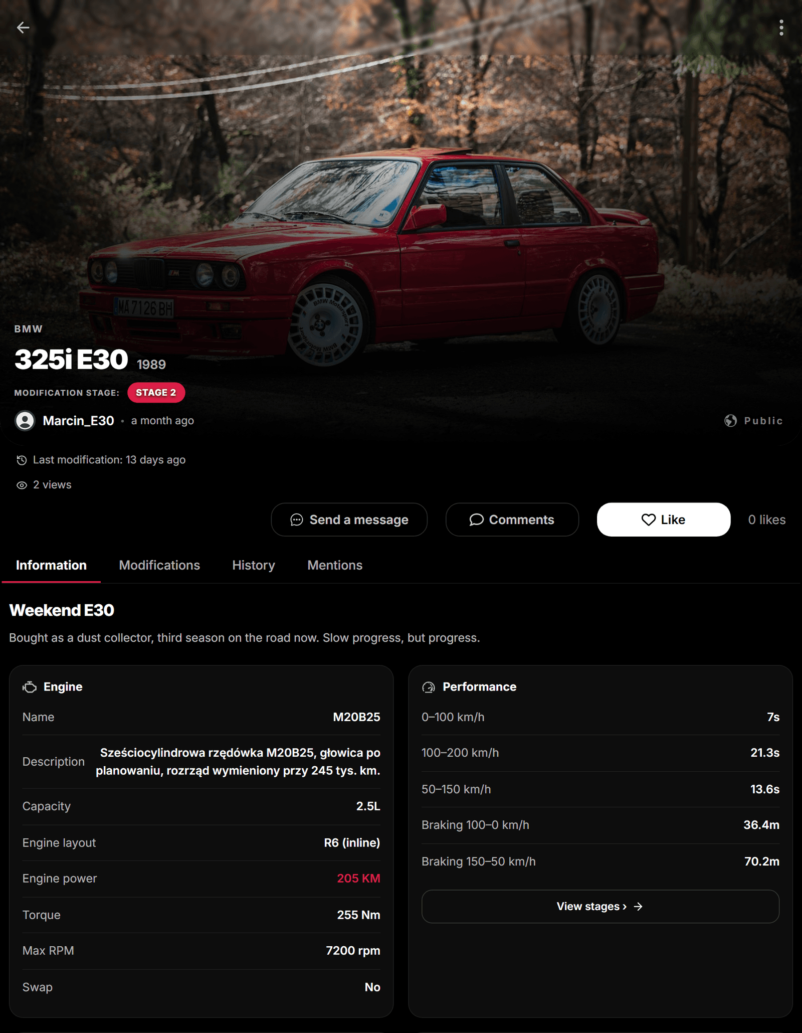 Projektdetails in der App