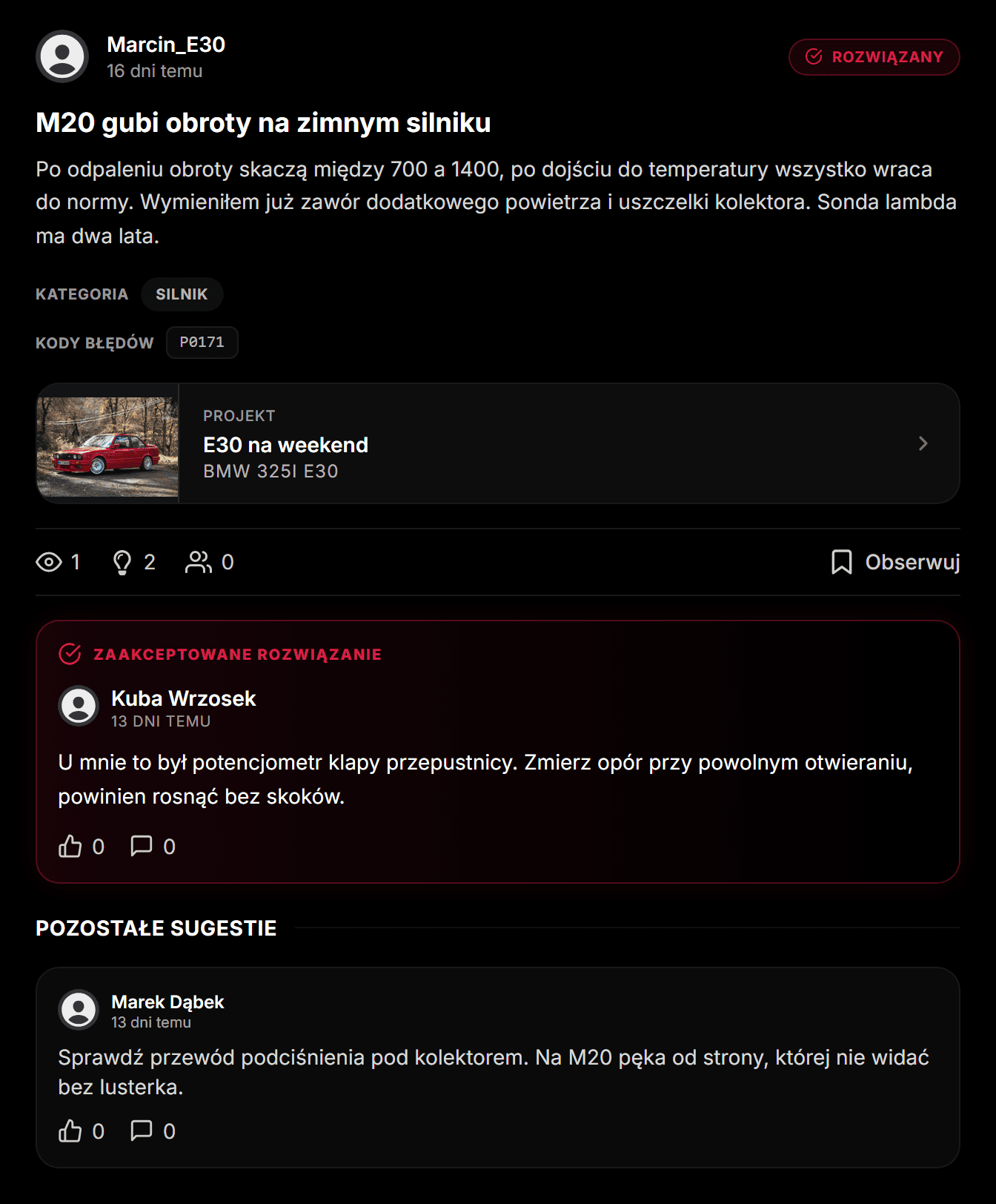 Zgłoszony problem z podpiętym projektem