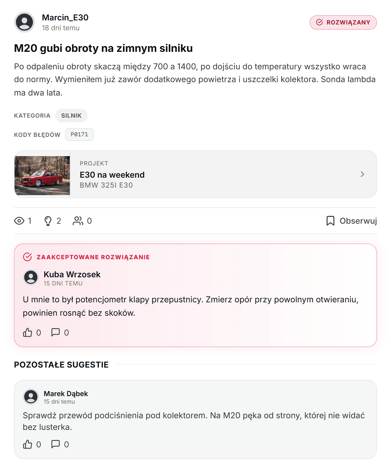 Zgłoszony problem z podpiętym projektem