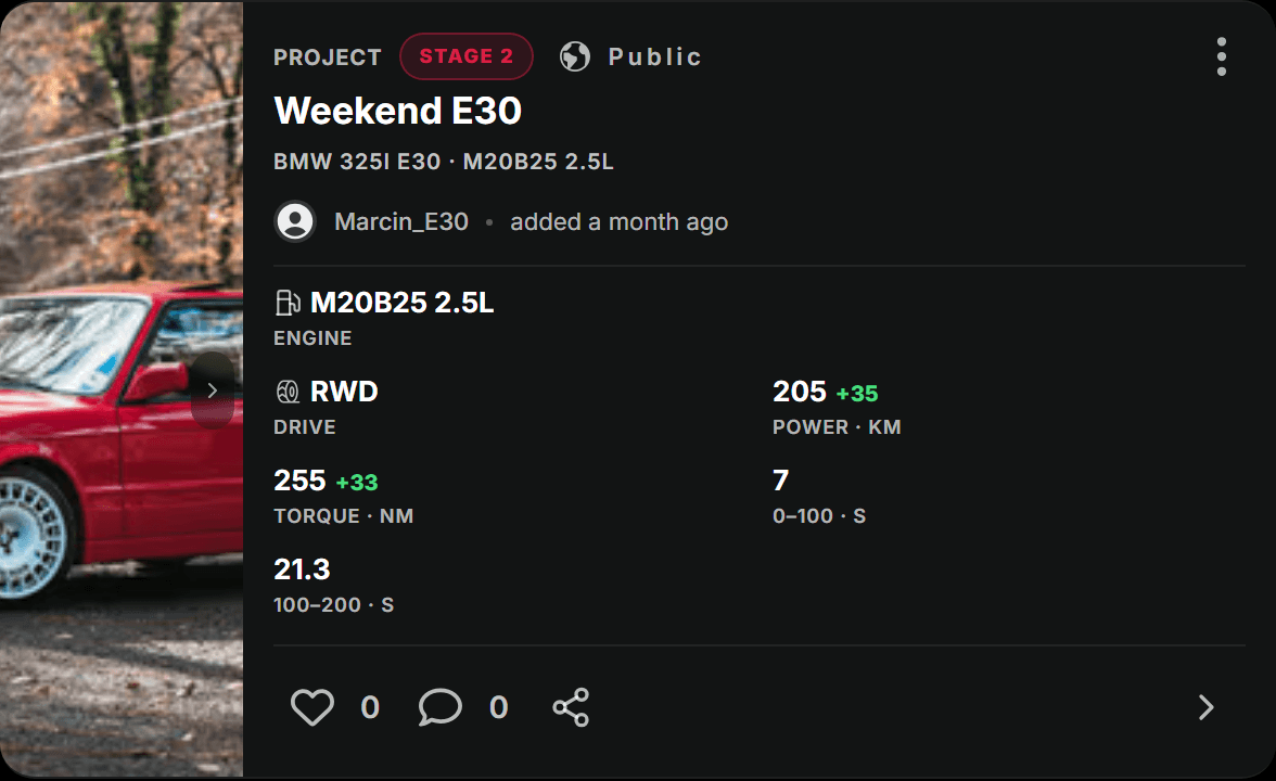Vorschau einer Projektkarte in der Automotive Place App: BMW 325i (E30)