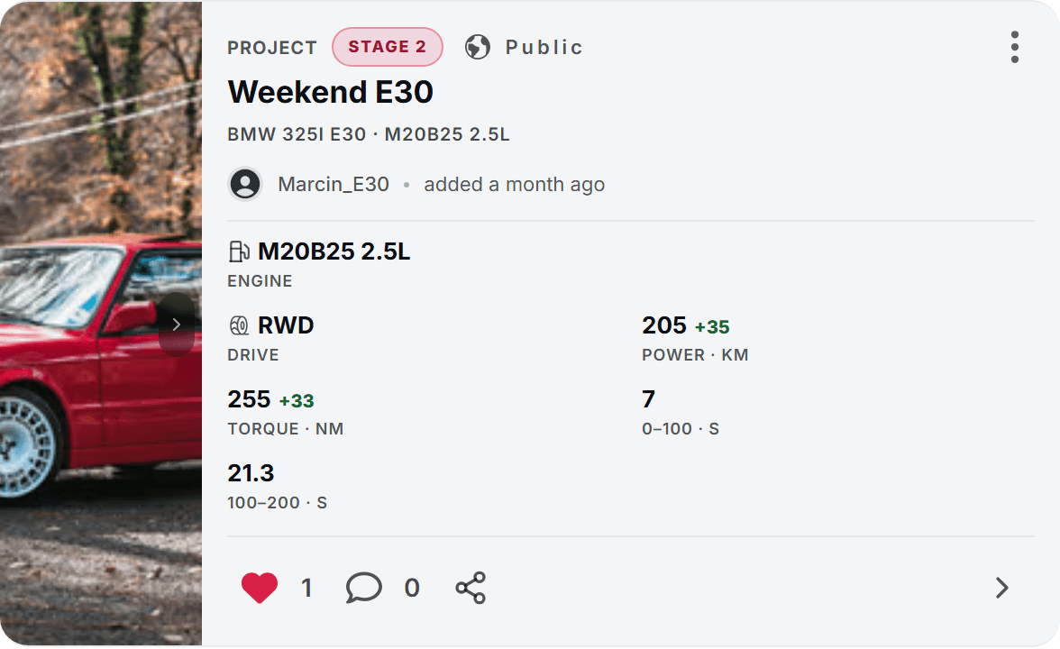 Vorschau einer Projektkarte in der Automotive Place App: BMW 325i (E30)